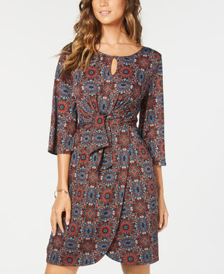 Vestido envelope falso estampado feminino NY Collection Petite, vermelho, tamanho Petite XL