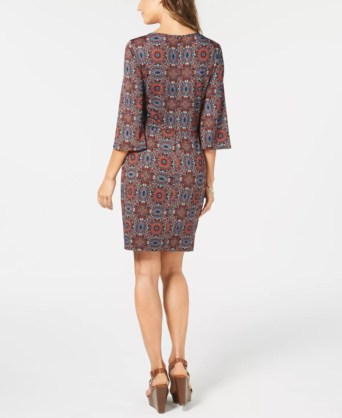 Vestido envelope falso estampado feminino NY Collection Petite, vermelho, tamanho Petite XL