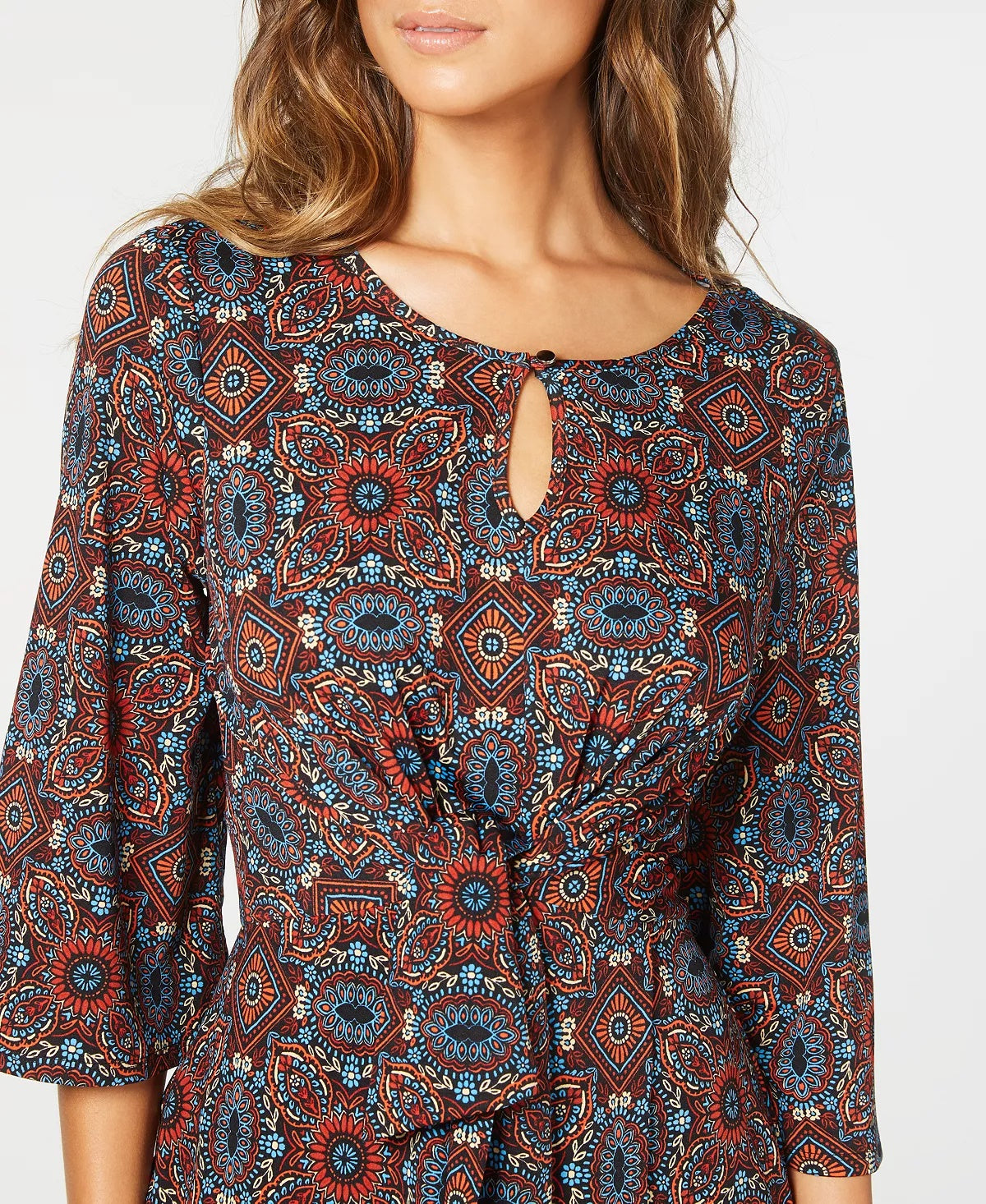 Vestido envelope falso estampado feminino NY Collection Petite, vermelho, tamanho Petite XL