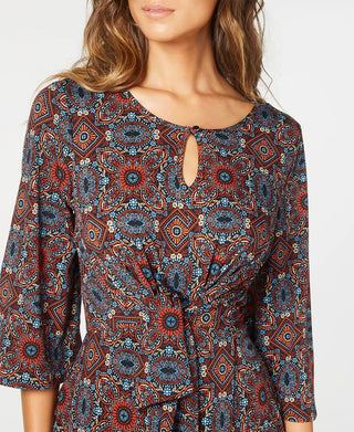 Vestido envelope falso estampado feminino NY Collection Petite, vermelho, tamanho Petite XL