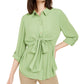 Blusa feminina Alfani com amarração na cintura e mangas enroladas, verde, tamanho grande