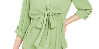 Blusa feminina Alfani com amarração na cintura e mangas enroladas, verde, tamanho grande