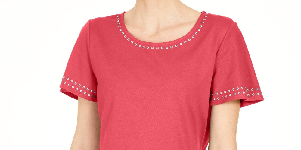 Karen Scott Top de algodão com ilhós feminino, laranja, tamanho grande