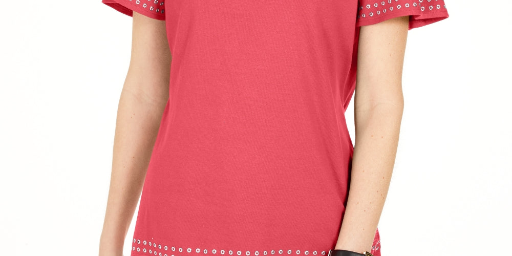 Karen Scott Top de algodão com ilhós feminino, laranja, tamanho grande