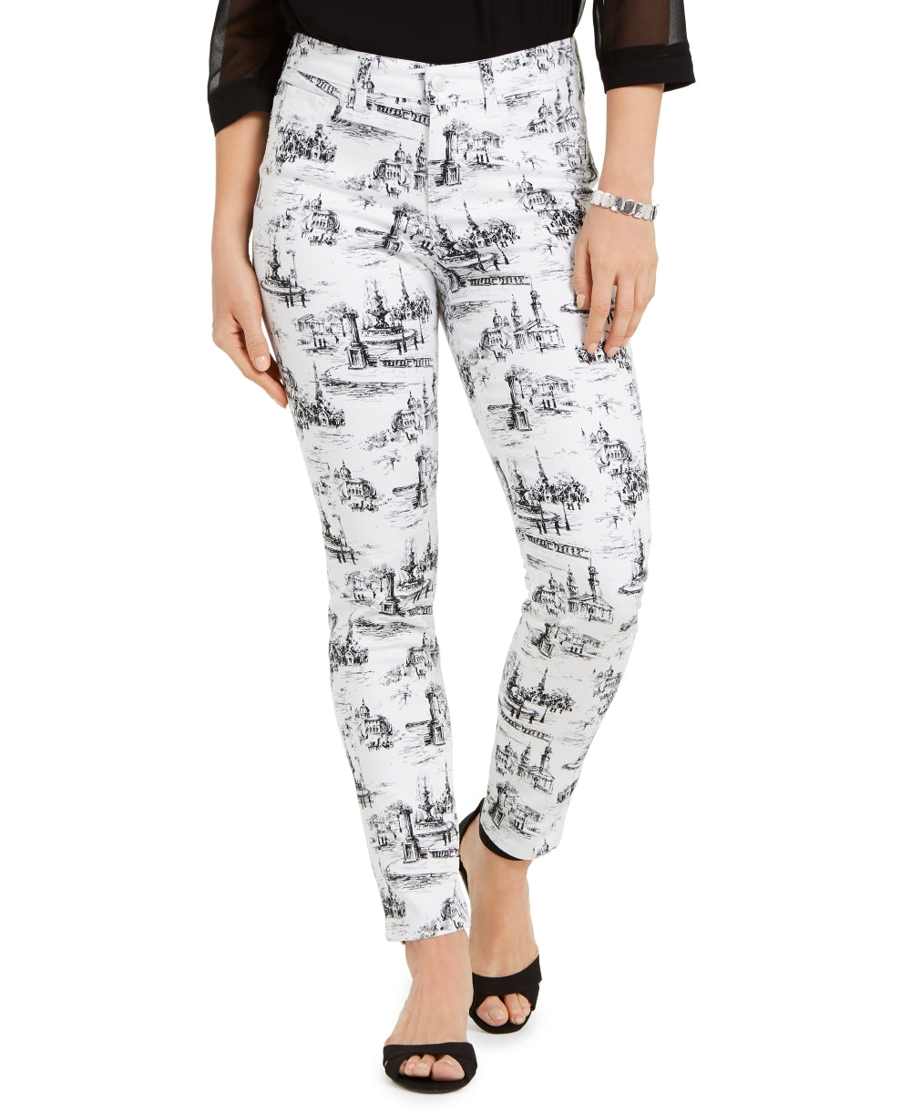 Calça jeans skinny estampada feminina Charter Club, branca, tamanho 10