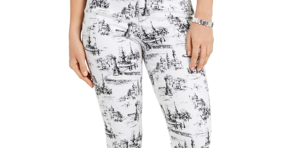 Calça jeans skinny estampada feminina Charter Club, branca, tamanho 10