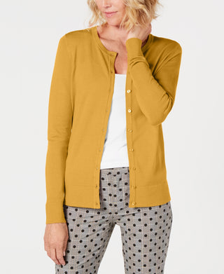 Cardigan feminino de manga comprida com botões frontais, tamanho extragrande, dourado, Charter Club