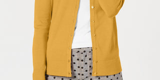 Cardigan feminino de manga comprida com botões frontais, tamanho extragrande, dourado, Charter Club