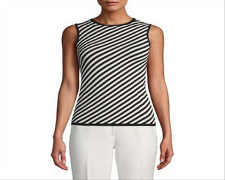 Anne Klein Women's Sleeveless Stripe Tank Top Black Size L