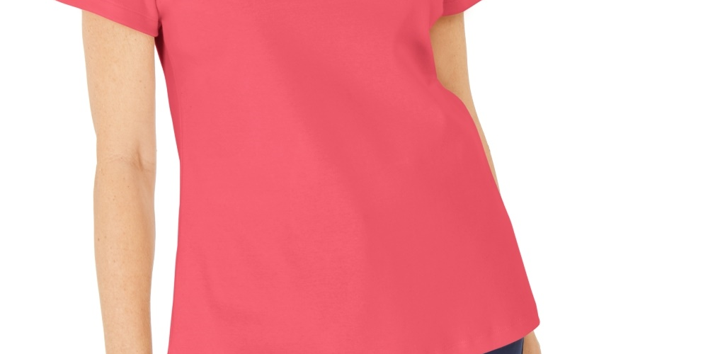 Blusa feminina Karen Scott de algodão com crochê frontal, laranja, tamanho pequeno
