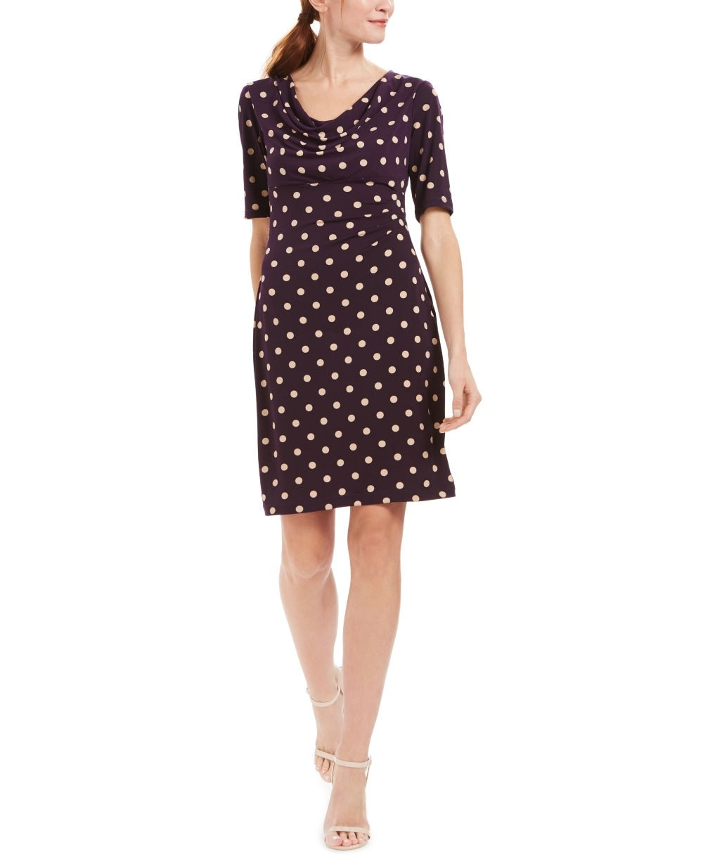 Vestido tubinho com babados e bolinhas Connected Feminino Roxo Tamanho 12 Petite