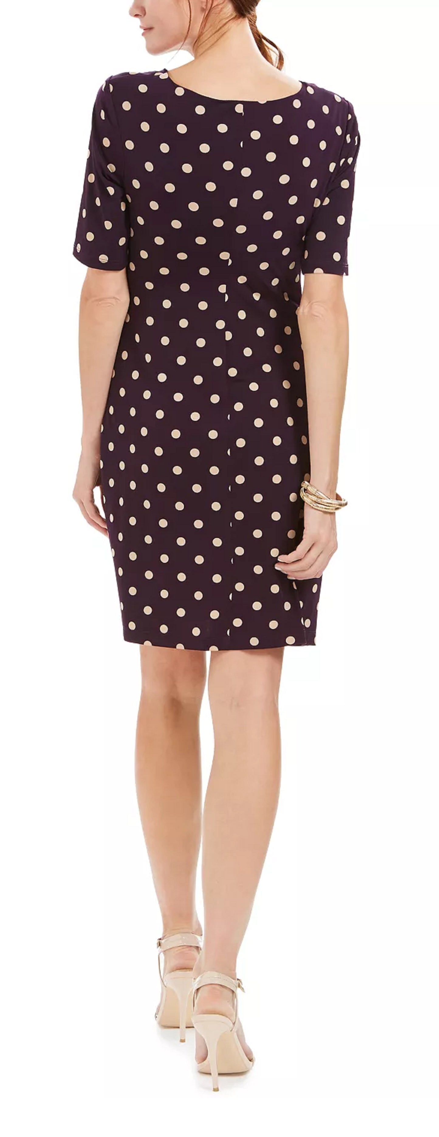 Vestido tubinho com babados e bolinhas Connected Feminino Roxo Tamanho 12 Petite