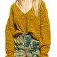 Suéter feminino Free People Finder Keepers com decote em V, verde, tamanho pequeno