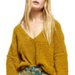 Suéter feminino Free People Finder Keepers com decote em V, verde, tamanho pequeno