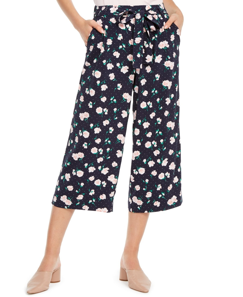 Calça culotte feminina Maison Jules com estampa de pétalas, azul, tamanho X-S