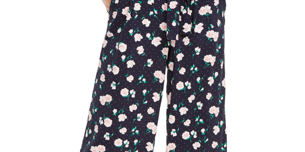 Calça culotte feminina Maison Jules com estampa de pétalas, azul, tamanho X-S