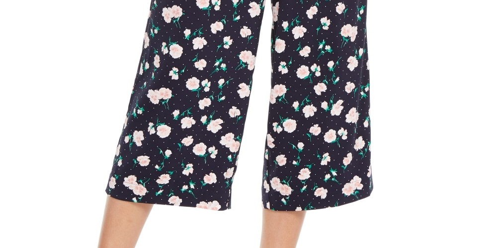 Calça culotte feminina Maison Jules com estampa de pétalas, azul, tamanho X-S