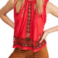 Blusa feminina sem mangas com estampa de lantejoulas e gola redonda, tamanho X-S