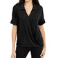 Blusa de malha com gola pequena Alfani feminina, preta, tamanho PS