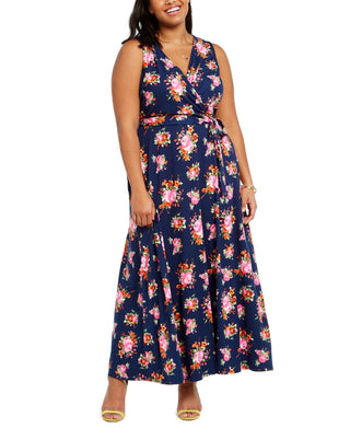 Vestido longo feminino Love Squared, plus size, estampa floral, azul, tamanho 2X