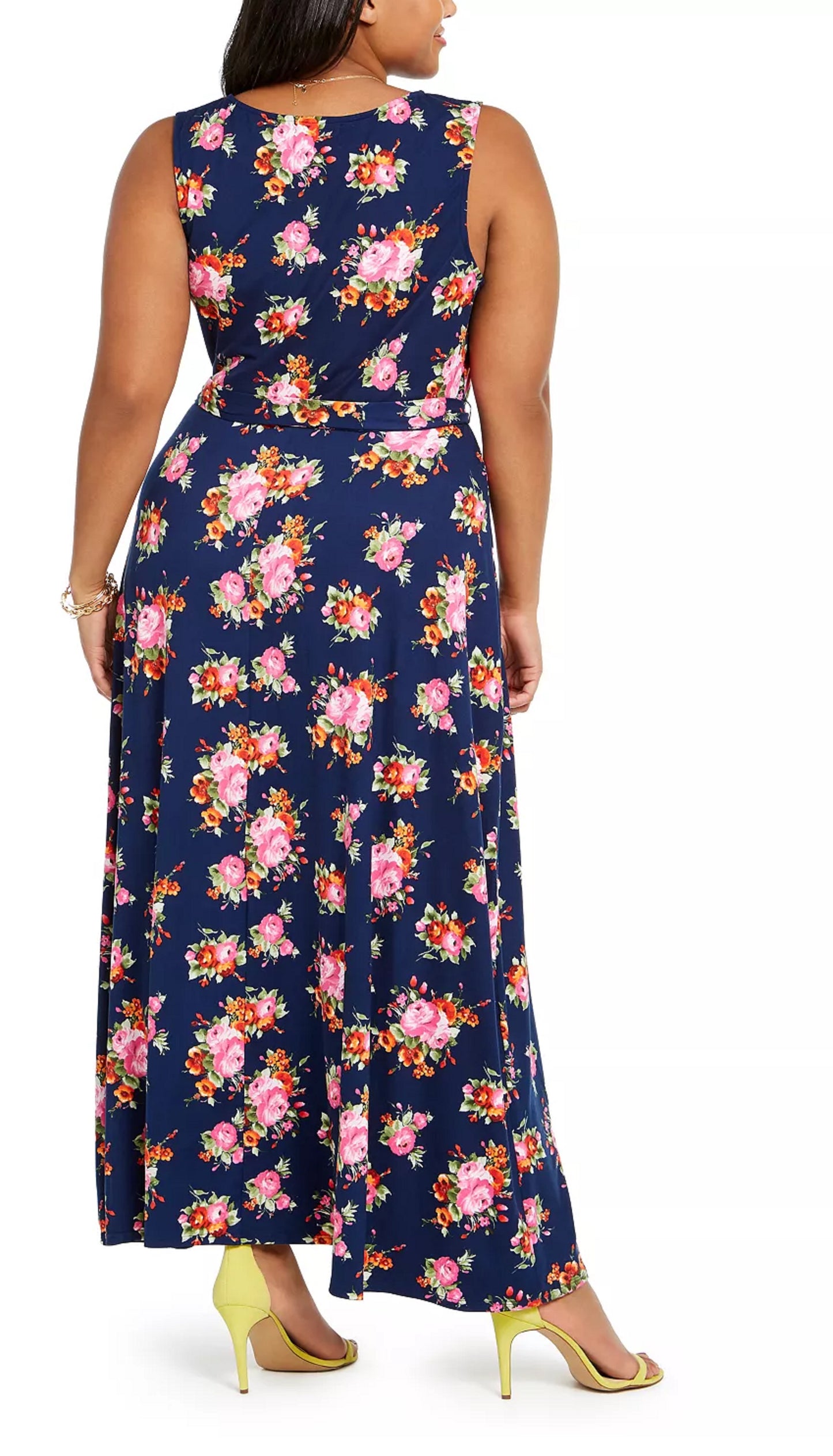Vestido longo feminino Love Squared, plus size, estampa floral, azul, tamanho 2X