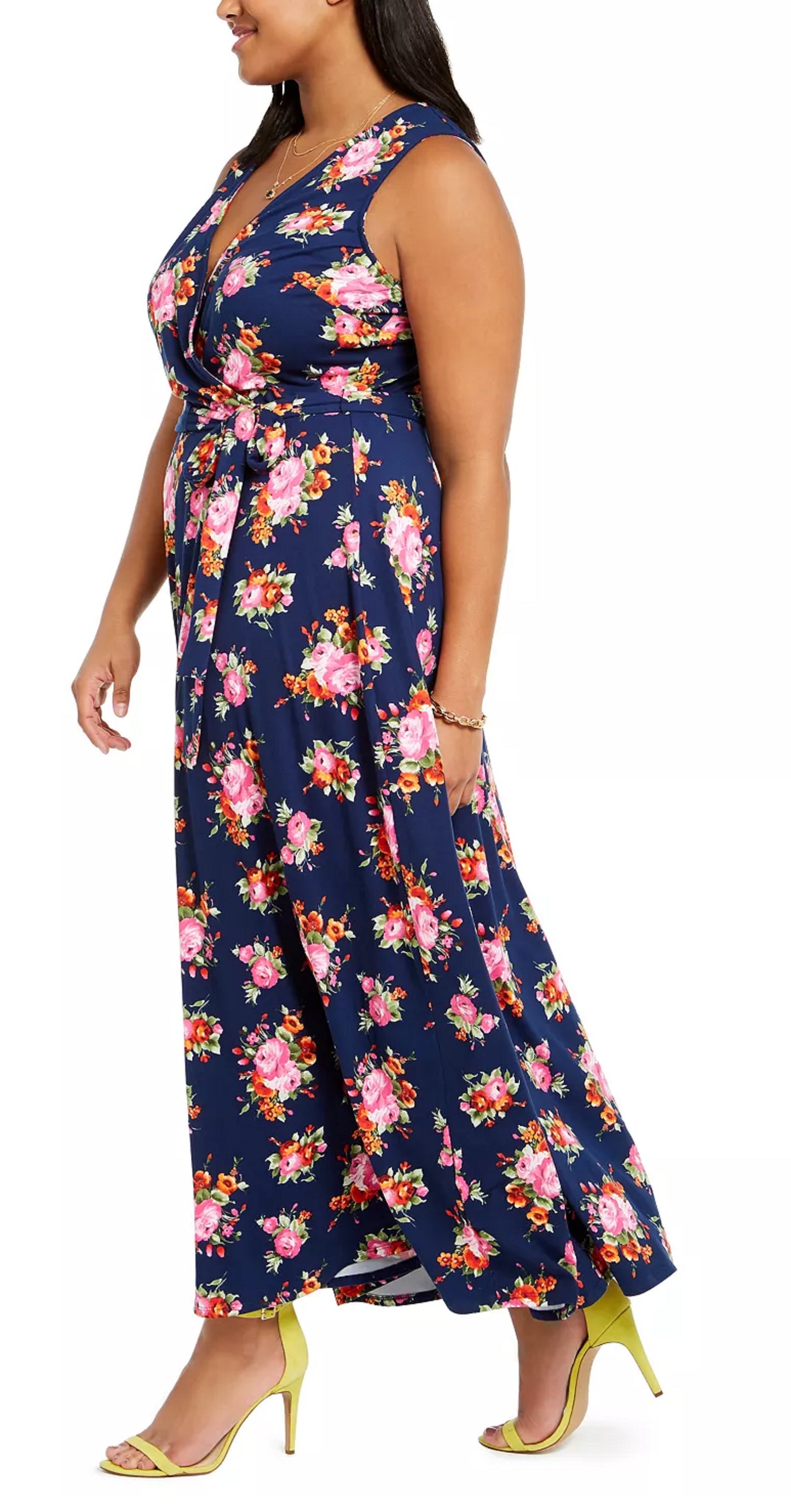 Vestido longo feminino Love Squared, plus size, estampa floral, azul, tamanho 2X