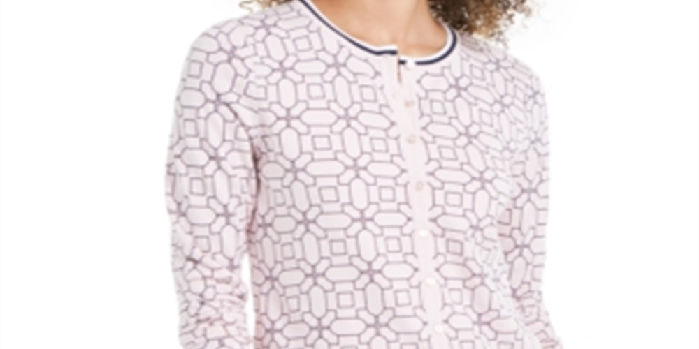 Cardigan feminino com estampa geométrica e pontas Charter Club, rosa, tamanho 2XL