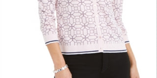 Cardigan feminino com estampa geométrica e pontas Charter Club, rosa, tamanho 2XL