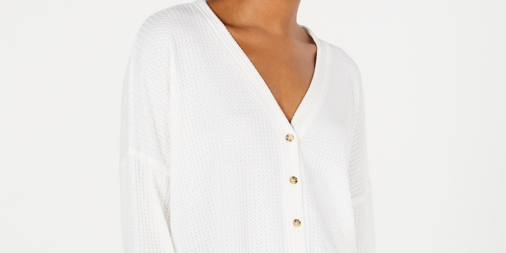 Cardigan de malha waffle com botões frontais Hippie Rose Junior, branco, tamanho extrapequeno