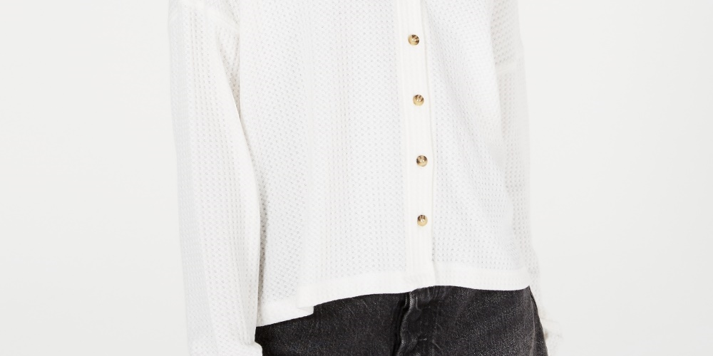 Cardigan de malha waffle com botões frontais Hippie Rose Junior, branco, tamanho extrapequeno