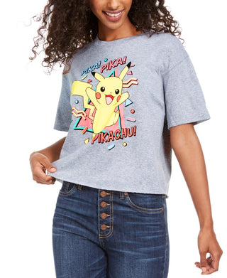 Camiseta de algodão Pikachu da Mad Engine Juniors, cinza, tamanho pequeno