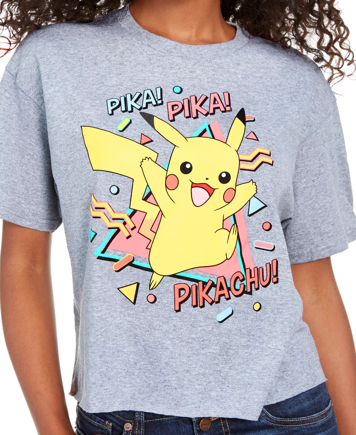 Camiseta de algodão Pikachu da Mad Engine Juniors, cinza, tamanho pequeno
