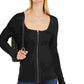 Suéter feminino com gola quadrada e zíper frontal da INC International Concepts, preto, tamanho X-S