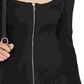 Suéter feminino com gola quadrada e zíper frontal da INC International Concepts, preto, tamanho X-S