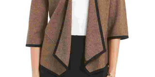 Cardigan Alfani Feminino Drapeado Frente Marrom Tamanho Grande