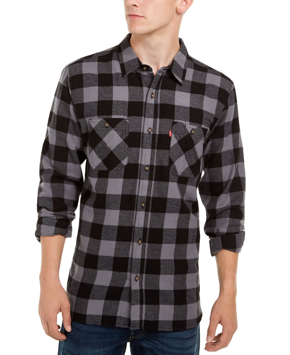 Camisa de flanela xadrez Levi's Yanda Buffalo masculina, cinza, tamanho pequeno
