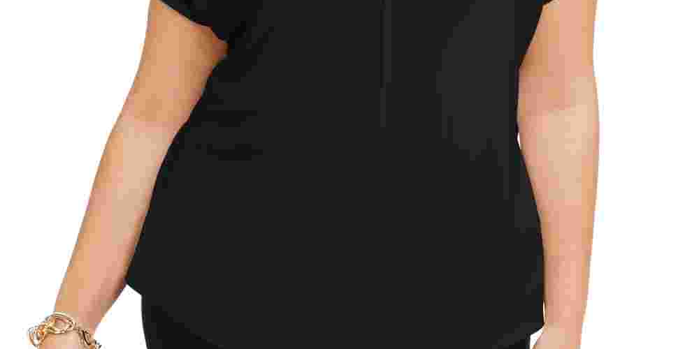 Camiseta feminina Bar III Plus Size com decote em V e manga comprida, preta, tamanho 1X