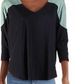 Blusa feminina Free People com manga 3/4 e decote redondo, azul, tamanho extragrande