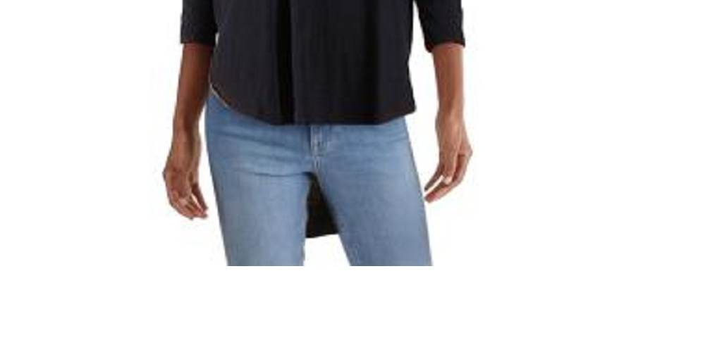 Blusa feminina Free People com manga 3/4 e decote redondo, azul, tamanho extragrande