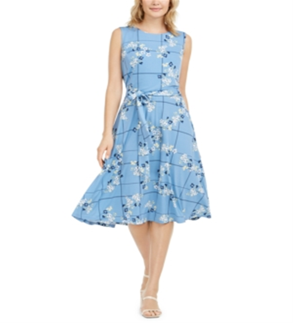 Vestido de malha MIDI com estampa floral feminino Charter Club, azul, tamanho M
