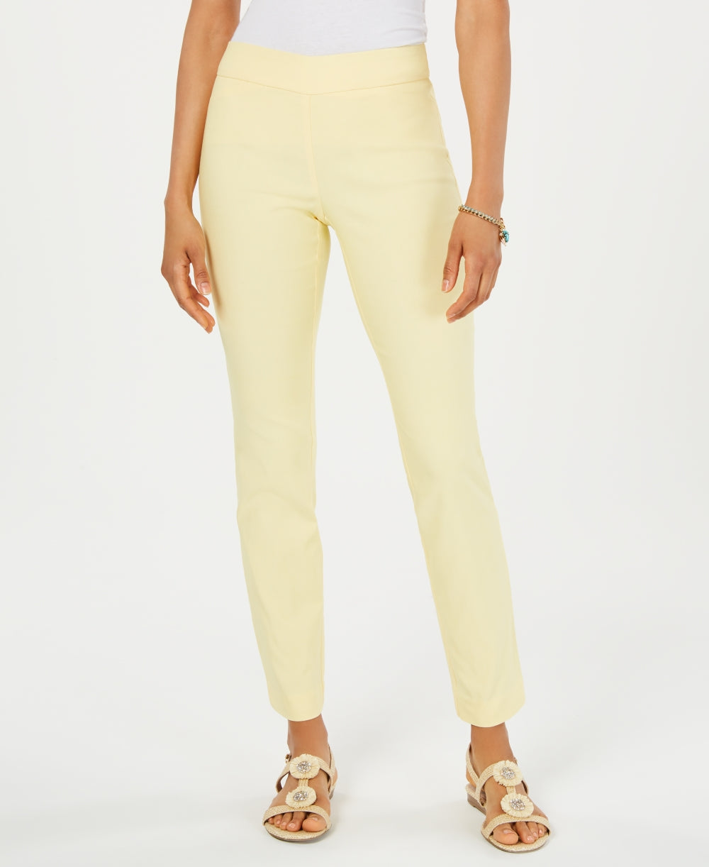 Calças femininas Charter Club Cambridge Skinny Pull-On com controle de barriga, comprimentos regular e curto, amarelas, tamanho 8