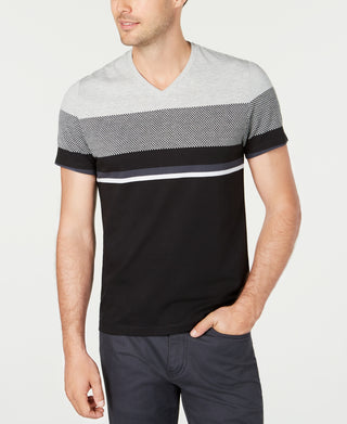 Camiseta Alfani Masculina Texturizada Colorblock com Gola V Cinza Tamanho Médio