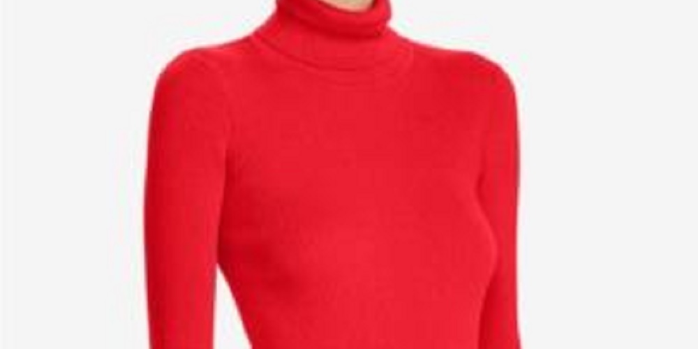 Suéter Ralph Lauren Feminino Vermelho com Canelado e Manga Longa, Gola Alta, Tamanho XXG