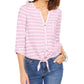 Blusa feminina estampada com amarração frontal, rosa, tamanho grande, da Style &amp; Co