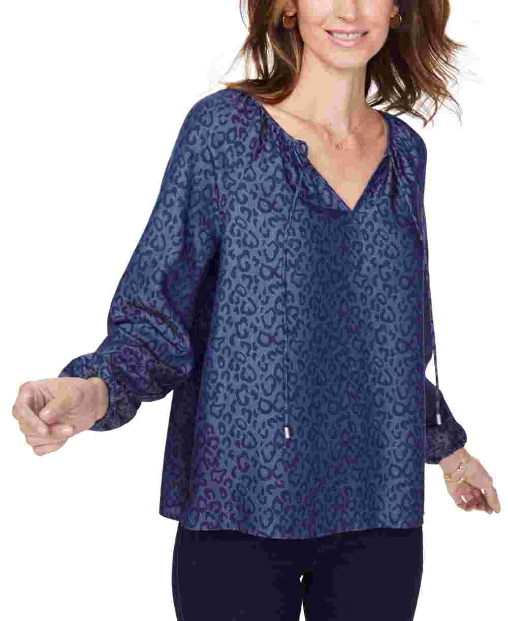Blusa Camponesa Feminina NYDJ Chambray Azul Gato Tamanho X-G