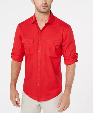 Camisa de manga comprida Warren masculina Alfani laranja tamanho pequeno