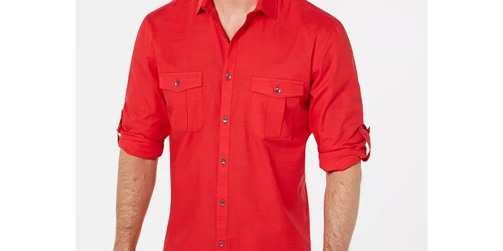 Camisa de manga comprida Warren masculina Alfani laranja tamanho pequeno