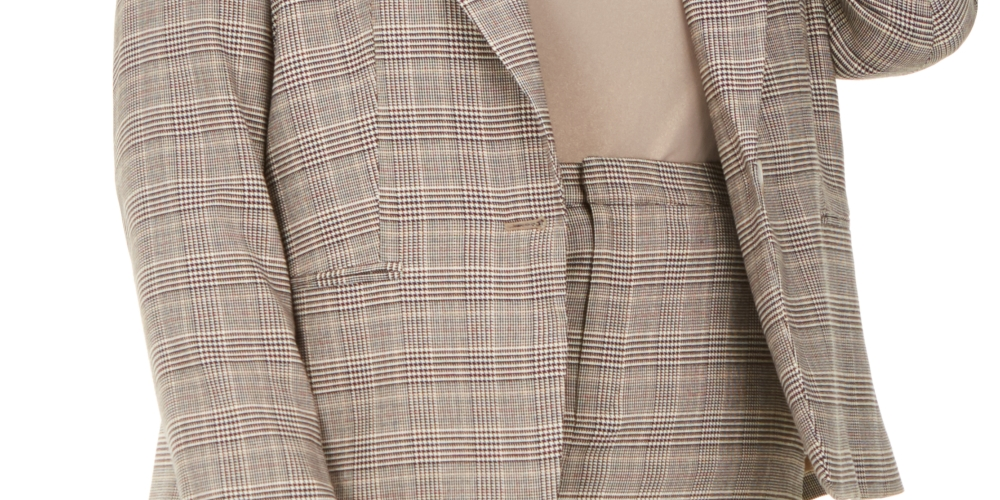 Bar III Blazer xadrez feminino plus size moderno com um botão, bege-cáqui, tamanho pequeno e pequeno