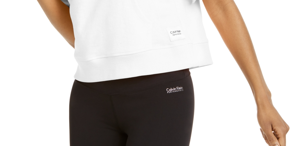 Calvin Klein Performance Moletom com capuz curto com zíper de um quarto feminino, branco, tamanho X-G