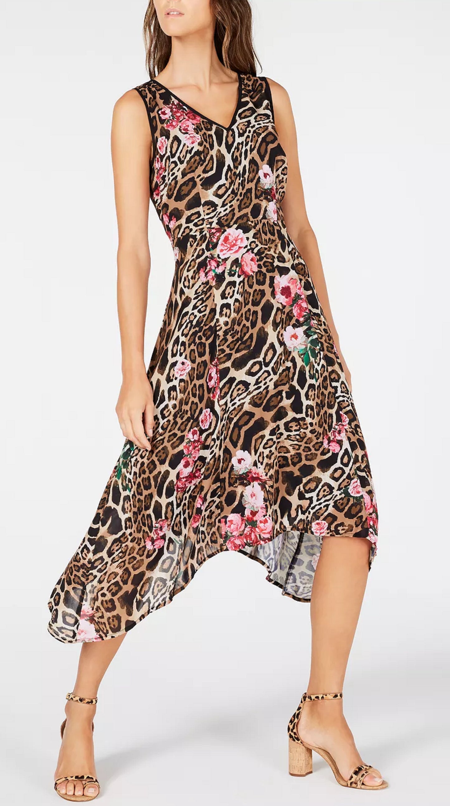 Vestido feminino sem mangas estampado animal/floral da INC International Concepts, tamanho 12